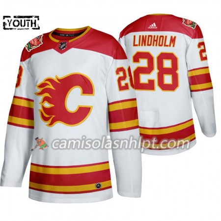 Camisola Calgary Flames Elias Lindholm 28 Adidas 2019 Heritage Classic Branco Authentic - Criança